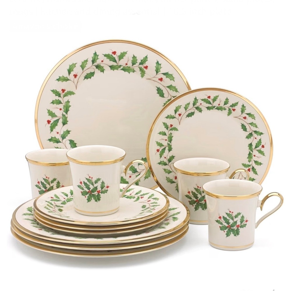 Lenox Holiday 12 Piece Dinnerware Set Service for 4 Ivory China Gold Rim 6122048